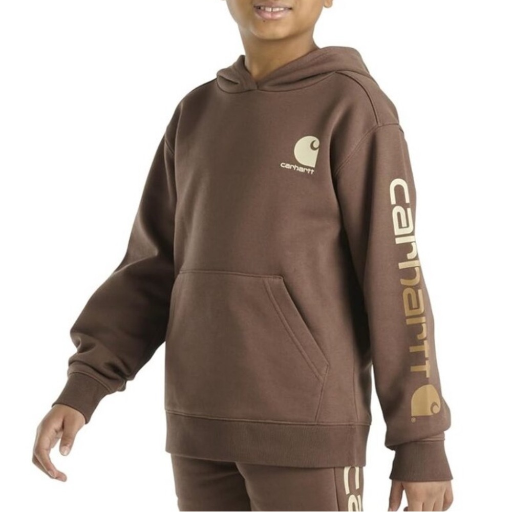Carhartt Size 5 Long Sleeve Graphic Hooded Sweatshirt Hoodie Pullover Brown